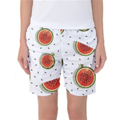 Seamless Background Pattern With Watermelon Slices Women s Basketball Shorts by pakminggu