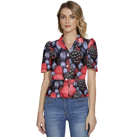 Berries-01 Puffed Short Sleeve Button Up Jacket by nateshop