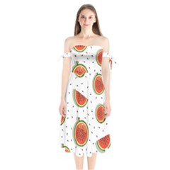 Seamless Background Pattern With Watermelon Slices Shoulder Tie Bardot Midi Dress by pakminggu