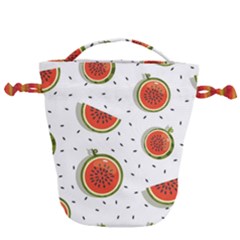 Seamless Background Pattern With Watermelon Slices Drawstring Bucket Bag by pakminggu