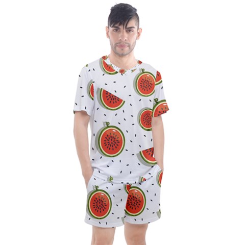 Seamless Background Pattern With Watermelon Slices Men s Mesh T-shirt And Shorts Set by pakminggu