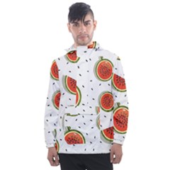 Seamless Background Pattern With Watermelon Slices Men s Front Pocket Pullover Windbreaker