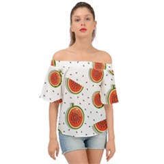 Seamless Background Pattern With Watermelon Slices Off Shoulder Short Sleeve Top by pakminggu