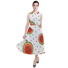 Seamless Background Pattern With Watermelon Slices Round Neck Boho Dress by pakminggu