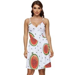 Seamless Background Pattern With Watermelon Slices V-neck Pocket Summer Dress  by pakminggu