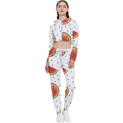 Seamless Background Pattern With Watermelon Slices Cropped Zip Up Lounge Set by pakminggu