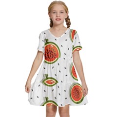 Seamless Background Pattern With Watermelon Slices Kids  Short Sleeve Tiered Mini Dress by pakminggu