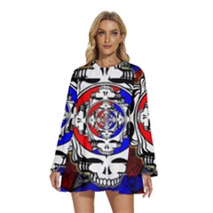 The Grateful Dead Round Neck Long Sleeve Bohemian Style Chiffon Mini Dress by Grandong