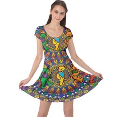 Dead Dancing Bears Grateful Dead Pattern Cap Sleeve Dress by Grandong