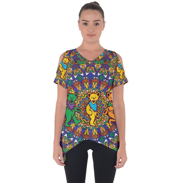 Dead Dancing Bears Grateful Dead Pattern Cut Out Side Drop T-Shirt