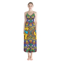 Dead Dancing Bears Grateful Dead Pattern Button Up Chiffon Maxi Dress by Grandong