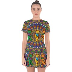 Dead Dancing Bears Grateful Dead Pattern Drop Hem Mini Chiffon Dress by Grandong