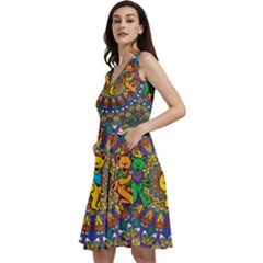 Dead Dancing Bears Grateful Dead Pattern Sleeveless V-neck Skater Dress With Pockets by Grandong