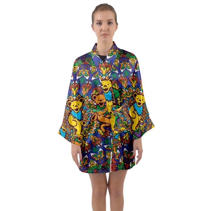 Dead Dancing Bears Grateful Dead Pattern Long Sleeve Satin Kimono