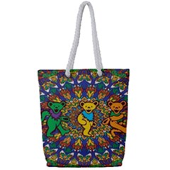 Dead Dancing Bears Grateful Dead Pattern Full Print Rope Handle Tote (small) by Grandong