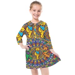 Dead Dancing Bears Grateful Dead Pattern Kids  Quarter Sleeve Shirt Dress by Grandong