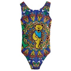 Dead Dancing Bears Grateful Dead Pattern Kids  Cut-out Back One Piece Swimsuit by Grandong