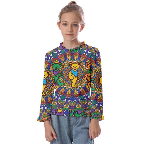 Dead Dancing Bears Grateful Dead Pattern Kids  Frill Detail T-shirt by Grandong