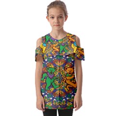 Dead Dancing Bears Grateful Dead Pattern Fold Over Open Sleeve Top by Grandong