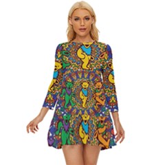 Dead Dancing Bears Grateful Dead Pattern Long Sleeve Babydoll Dress by Grandong