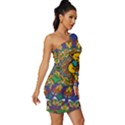 Dead Dancing Bears Grateful Dead Pattern Long Sleeve One Shoulder Mini Dress View3