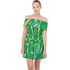 Golf Course Par Golf Course Green Off Shoulder Chiffon Dress by Cowasu