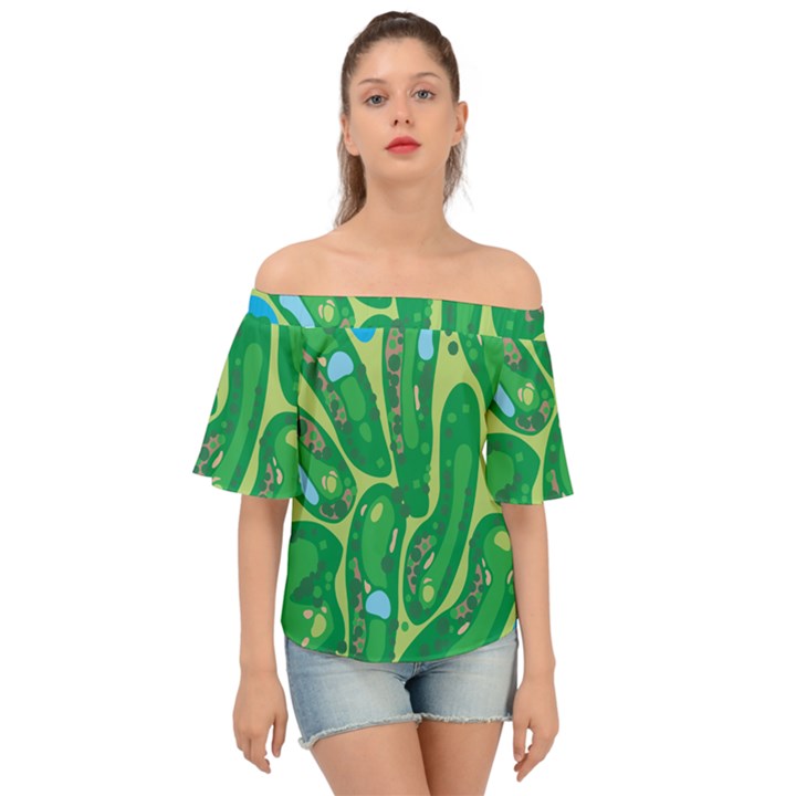 Golf Course Par Golf Course Green Off Shoulder Short Sleeve Top