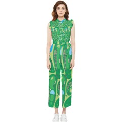 Golf Course Par Golf Course Green Women s Frill Top Chiffon Jumpsuit by Cowasu