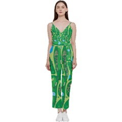 Golf Course Par Golf Course Green V-neck Camisole Jumpsuit by Cowasu