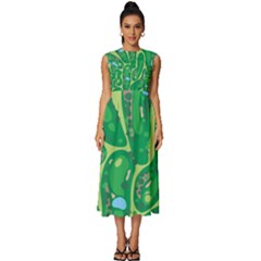 Golf Course Par Golf Course Green Sleeveless Round Neck Midi Dress by Cowasu