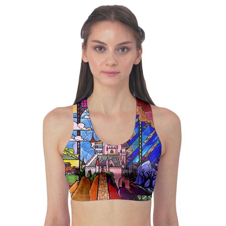 Beauty Stained Glass Castle Building Fitness Sports Bra