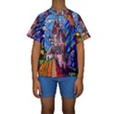 Beauty Stained Glass Castle Building Kids  Short Sleeve Swimwear View1