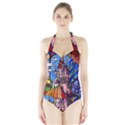 Beauty Stained Glass Castle Building Halter Swimsuit View1