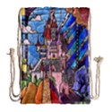 Beauty Stained Glass Castle Building Drawstring Bag (Large) View2