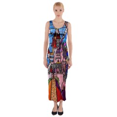 Beauty Stained Glass Castle Building Fitted Maxi Dress by Cowasu