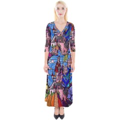 Beauty Stained Glass Castle Building Quarter Sleeve Wrap Maxi Dress by Cowasu