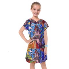 Beauty Stained Glass Castle Building Kids  Drop Waist Dress by Cowasu