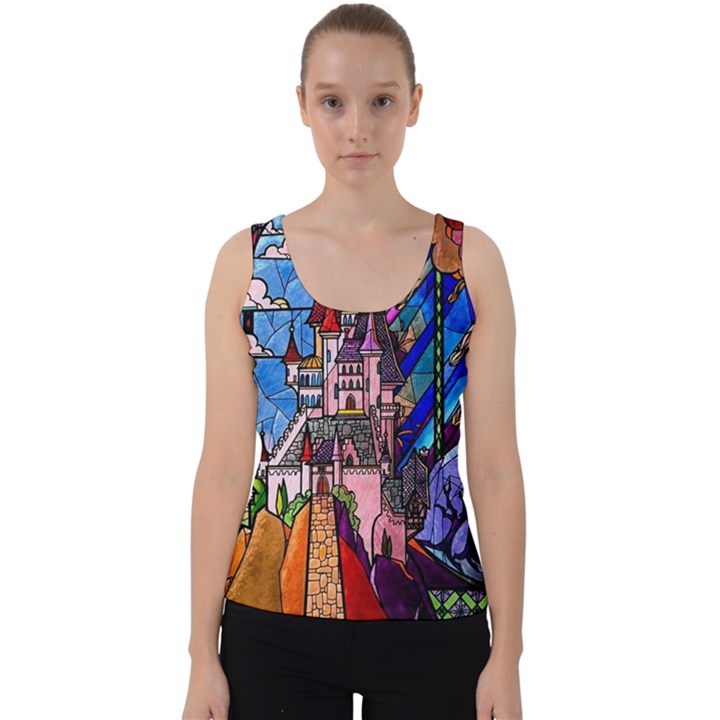 Beauty Stained Glass Castle Building Velvet Tank Top