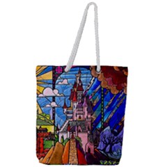 Beauty Stained Glass Castle Building Full Print Rope Handle Tote (large) by Cowasu