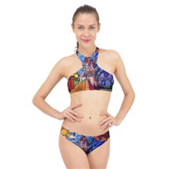 Beauty Stained Glass Castle Building High Neck Bikini Set by Cowasu