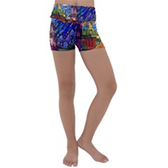 Beauty Stained Glass Castle Building Kids  Lightweight Velour Yoga Shorts by Cowasu