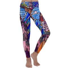 Beauty Stained Glass Castle Building Kids  Lightweight Velour Classic Yoga Leggings by Cowasu