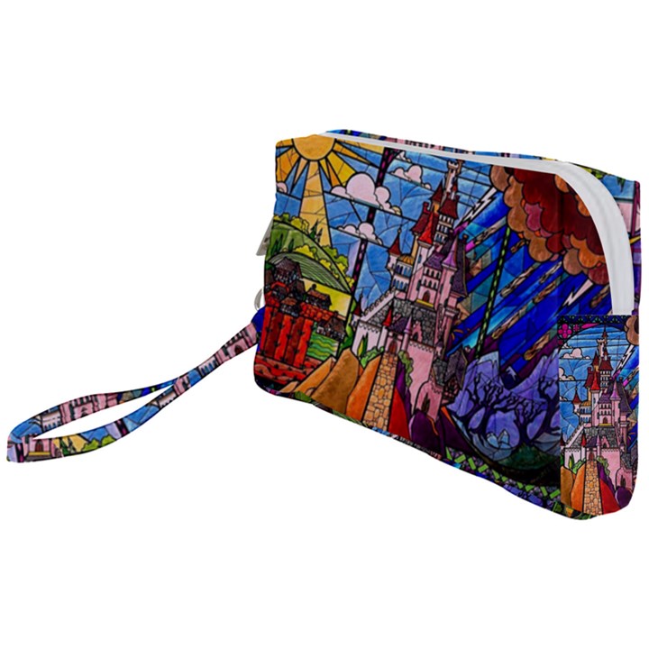 Beauty Stained Glass Castle Building Wristlet Pouch Bag (Small)