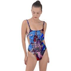 Beauty Stained Glass Castle Building Tie Strap One Piece Swimsuit by Cowasu