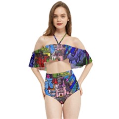 Beauty Stained Glass Castle Building Halter Flowy Bikini Set  by Cowasu