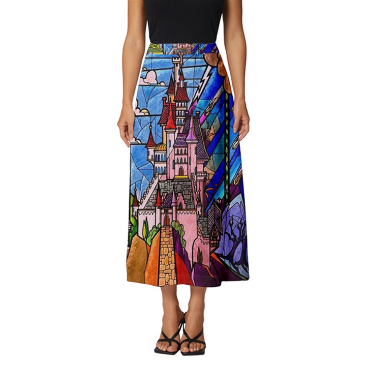 Beauty Stained Glass Castle Building Classic Midi Chiffon Skirt