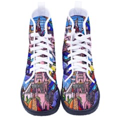 Beauty Stained Glass Castle Building Women s High-top Canvas Sneakers by Cowasu