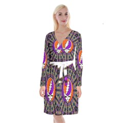 Gratefuldead Grateful Dead Pattern Long Sleeve Velvet Front Wrap Dress by Cowasu