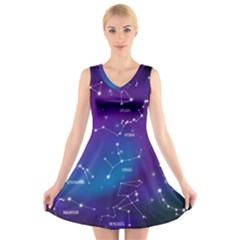 Realistic Night Sky With Constellations V-neck Sleeveless Dress by Cowasu