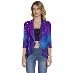 Realistic Night Sky With Constellations Women s 3/4 Sleeve Ruffle Edge Open Front Jacket by Cowasu